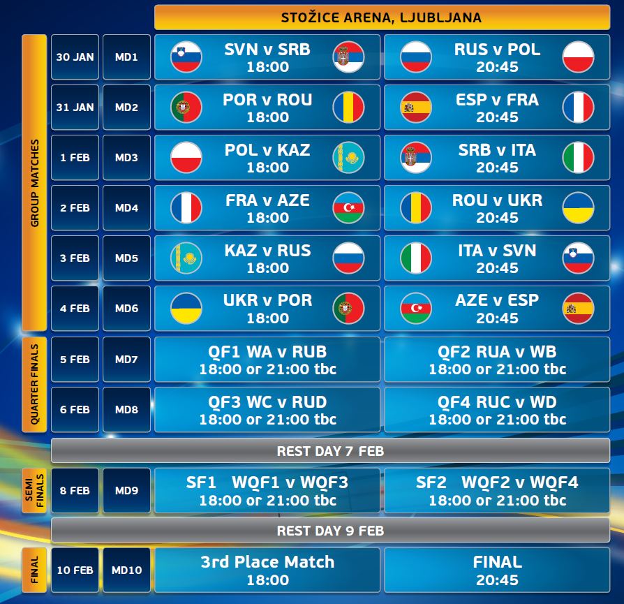 UEFA Futsal Euro 2018 Schedule 